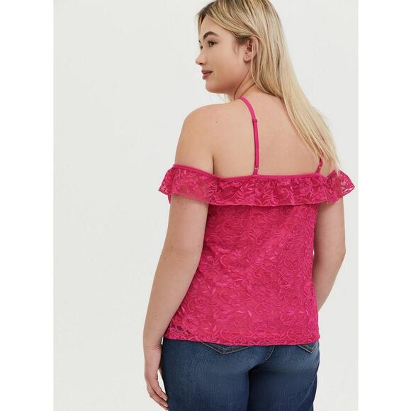 Torrid Pink Lace Halter Cold Shoulder Top Size 4 - Picture 3 of 7